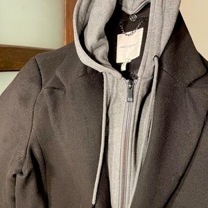 AVEC LES FILLES | Long Black Hooded Coat | Med